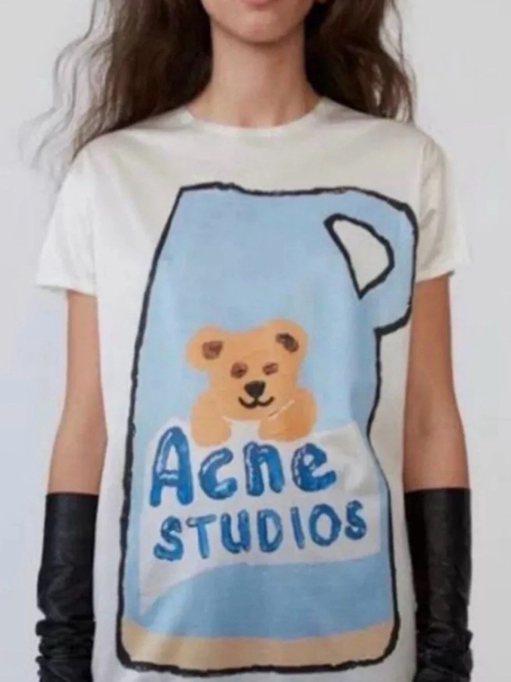 Acne Studios X Grant Levy Lucero Short Sleeve Teddy Bear Graphic Satin T-Shirt S